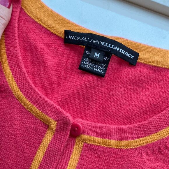 Pink & Peach 100% Cashmere Cardigan - Linda Allard Ellen Tracy - M - Picture 3 of 10